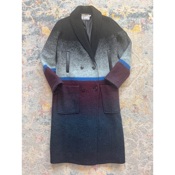 T by Alexander Wang Horizon Stripe Double-Breasted Ombre Wool Car Coat - Picture 4 of 15